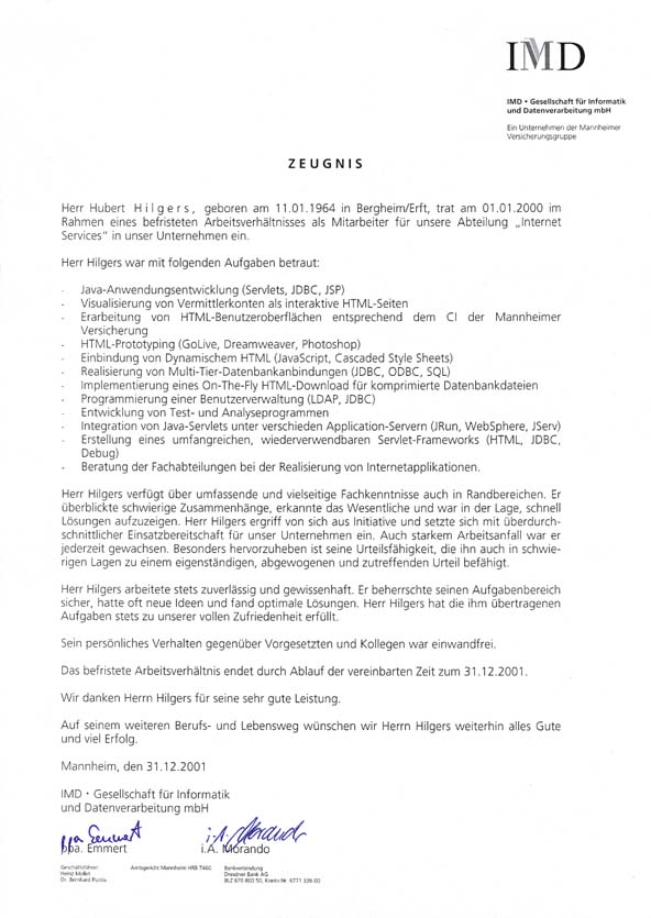 IMD Zeugnis
